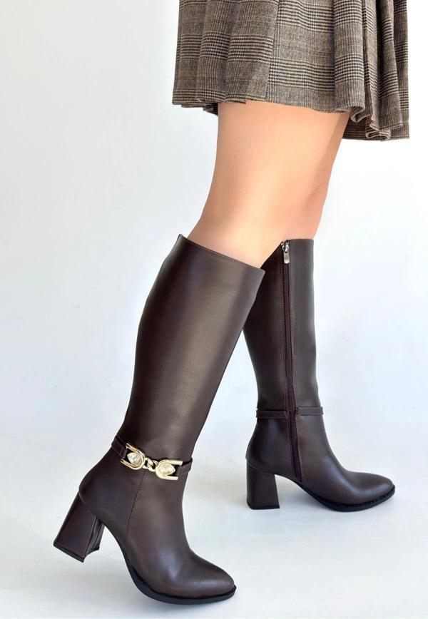 Mooni Kahverengi Cilt Topuklu Çizme - Image 1
