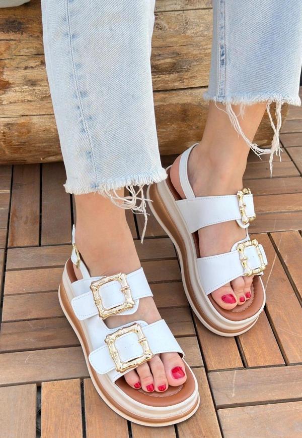 Stan Beyaz Cilt Sandalet - Image 1