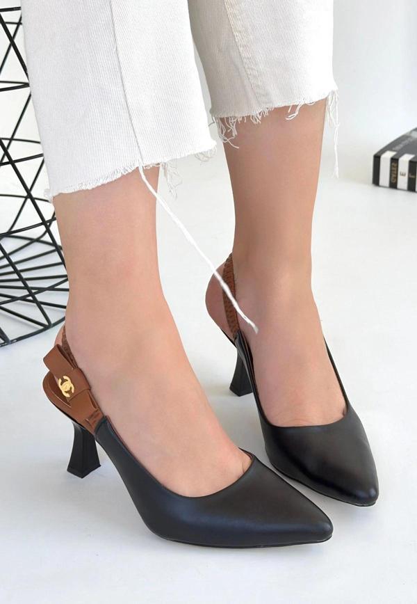 Toran Siyah Cilt Topuklu Ayakkabı - Image 1
