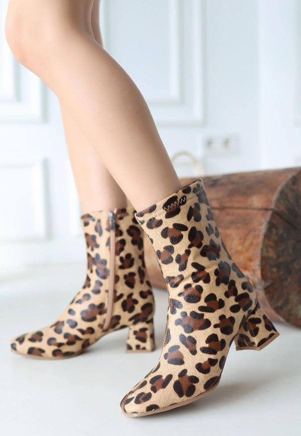 Birta Leopar Cilt Streç Topuklu Bot - Image 1