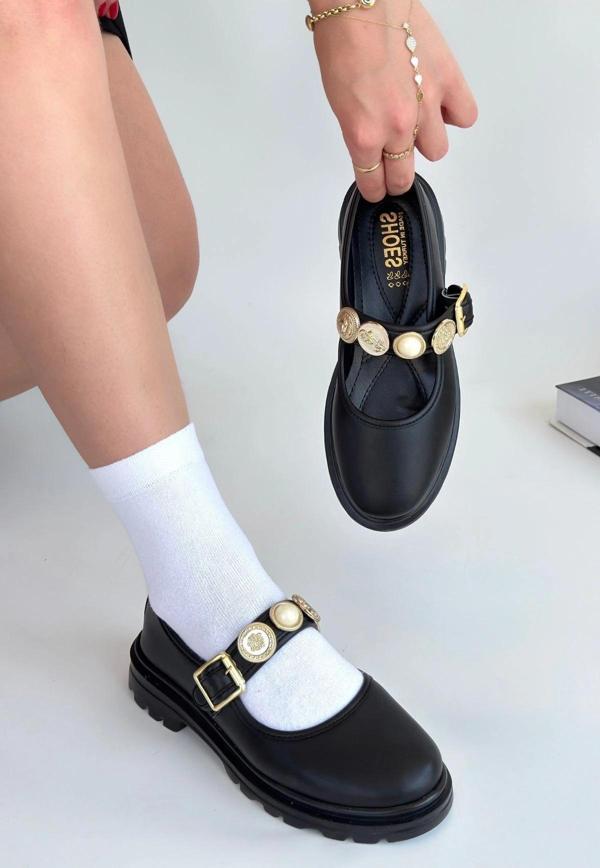 Okira Siyah Cilt Oxford Ayakkabı - Image 1