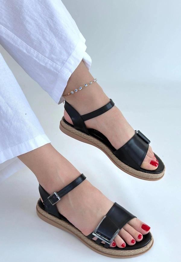 Andana Siyah Cilt Sandalet - Image 1