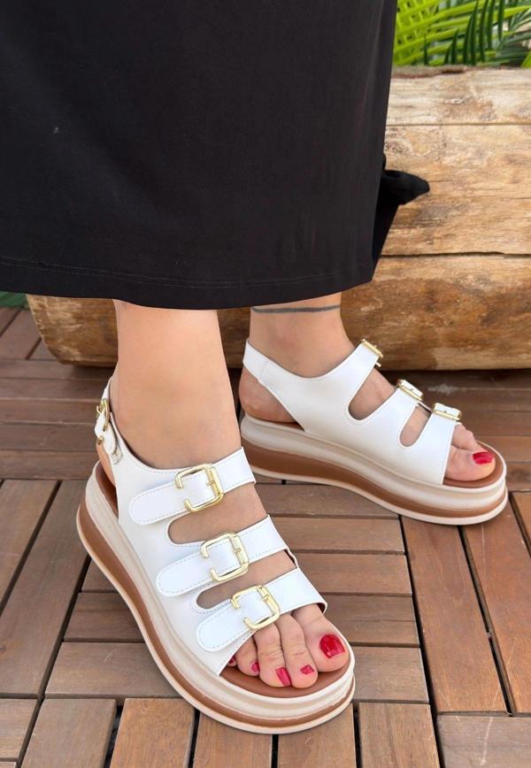 Jatay Beyaz Cilt Sandalet - Image 1