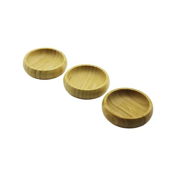 3PCS  MİNİ YUVARLAK  AHŞAP BAMBU ÇEREZLİK - LOKUMLUK  FİLELİ AMBALAJ  9CM (5365) - Image 1