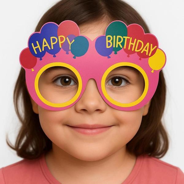 Balon Desenli Karton Doğum Günü Gözlükleri 6 Adet Pembe Renk (5365) - Image 1