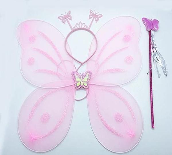 Toz Pembe Renk Kelebek Kanadı Tacı ve Sopası 50x37 cm (5365) - Image 1