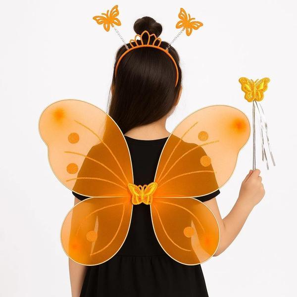 Turuncu Kelebek Kız Seti – 50 cm Kelebek Kanadı, Taç ve Asa (5365) - Image 1