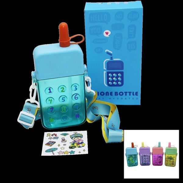 TELEFON MODELİ RENKLİ MİKA KRİSTAL SULUK MATARA PİPETLİ - VİDALI KAPAK - ASKILI 300ML (5365) - Image 1