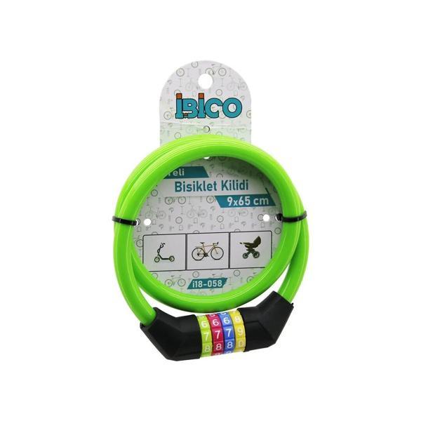 ŞİFRELİ İNCE BİSİKLET KİLİT ÇELİK TEL YEŞİL RENKLİ KILIF 9MMX65CM (5365) - Image 1
