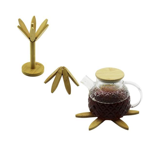 STANDLI AĞAÇ MODEL 2PCS AHŞAP BAMBU KATLANIR NİHALE 6-YAPRAKLI ÇİÇEK MODELİ= ÇAP: 20CM (5365) - Image 1