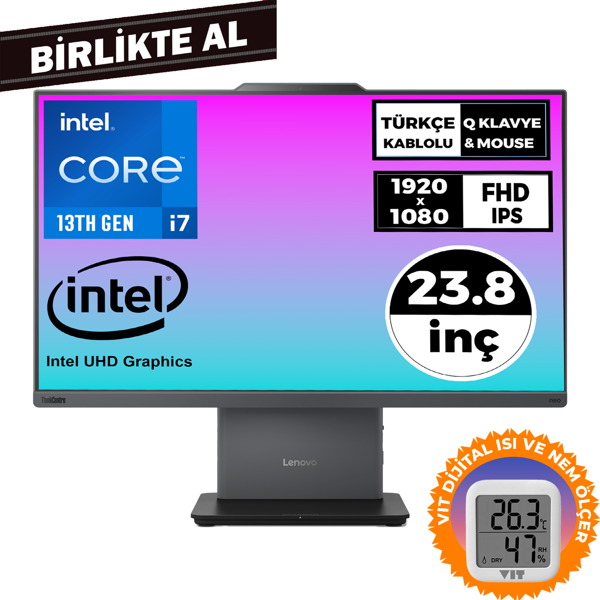 Lenovo ThinkCentre Neo 50a i7-13620H 16GB 512GB SSD 23.8" Fdos AIO+VIT Termometre 12SC000KTR 044 - Image 1