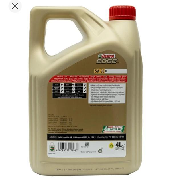 Castrol edge 5w30 ll 4 lt motor yağı 2023 - Image 1