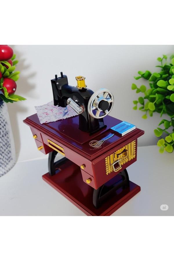 Famemus Accessory Nostaljik Dikiş Makinesi Tasarımlı Müzik Kutusu - Dekoratif Vintage Hediyelik - Image 1