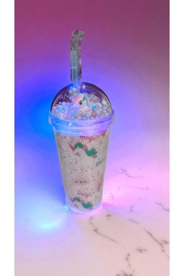Famemus Accessory Unicorn Işıklı Pipetli Bardak Matara Suluk - Image 1