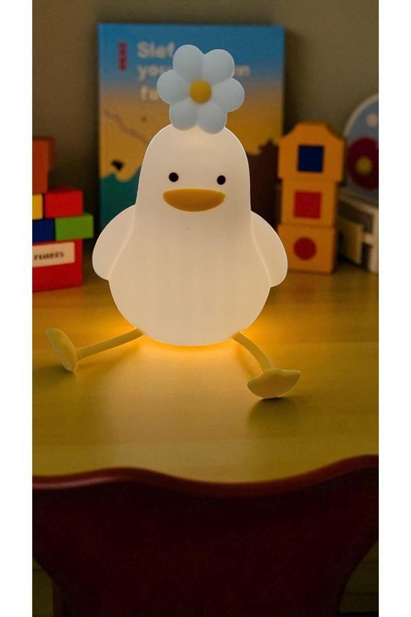 Famemus Accessory Sadece Sarı Renk Yanan Odanıza Renk Katan Çicekli Ördek Gece Lambası Boyut 15Cm - Image 1