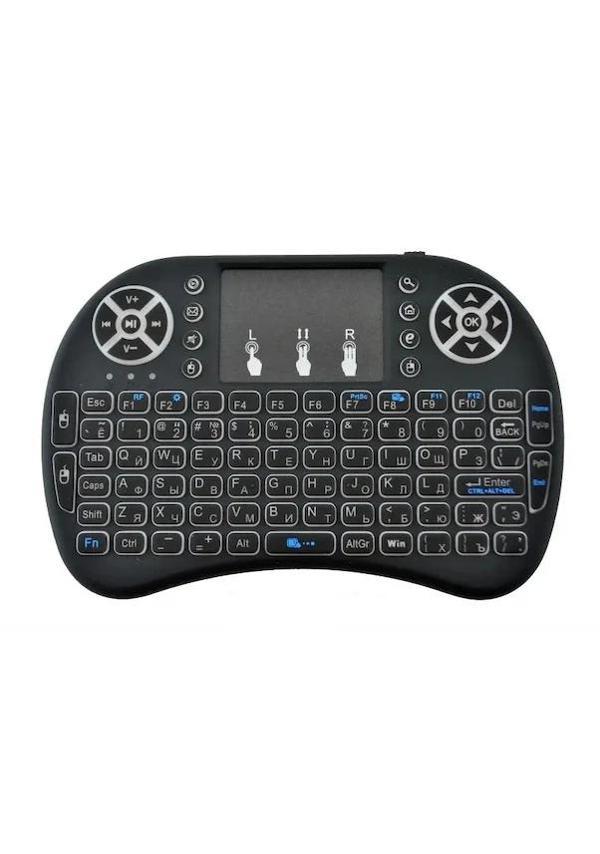 Smart Tv Box Ps3 Uyumlu Kablosuz Dokunmatik Işıklı Şarjlı Touchpadli Mini Q Klavye - Image 1