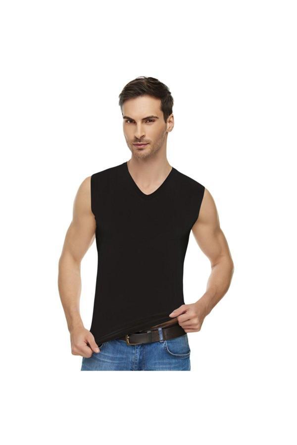 Elit Erkek Elastan V Yaka Sıfır Kol Atlet - Image 1