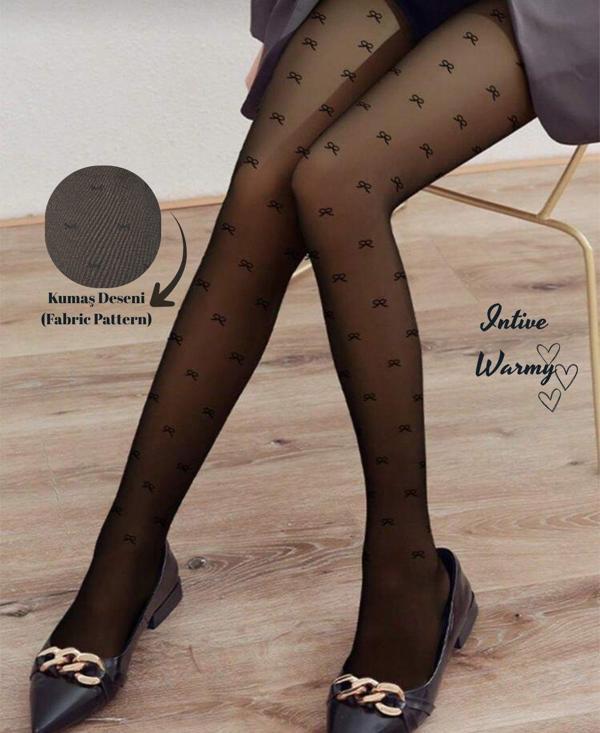 Intive İçi Peluş Ağır Gramajlı Ultra Kaliteli Termal Kurdele Desenli Külotlu Çorap-Winter2025 - Image 1