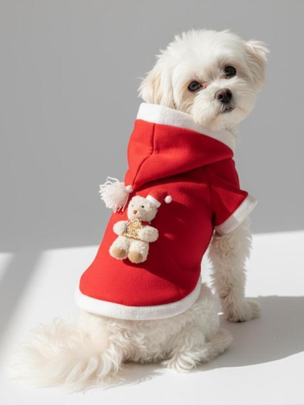 Snow Buddy Kırmızı Xmas Köpek Kıyafeti | Kapüşonlu Polar Noel Sweatshirt | Küçük Irklar İçin - Image 1