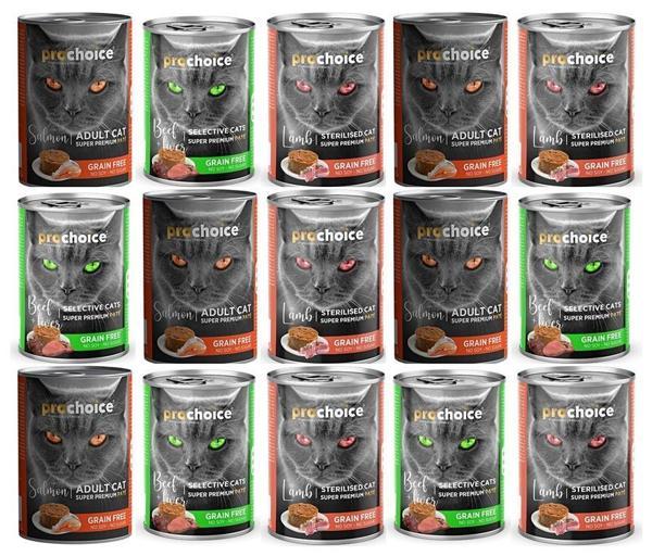 Pro Choice Somon-Kuzu-Biftek Aromalı Karışık Yetiskin Kedi Konservesi 400gr*15 Adet - Image 1