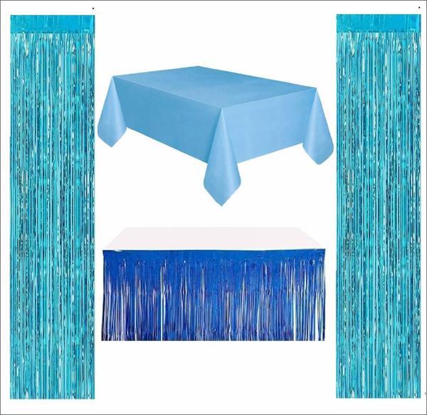 Mavi Masa Örtüsü, Lacivert Masa Eteği, 2 Adet Mavi Arka Fon - Image 1