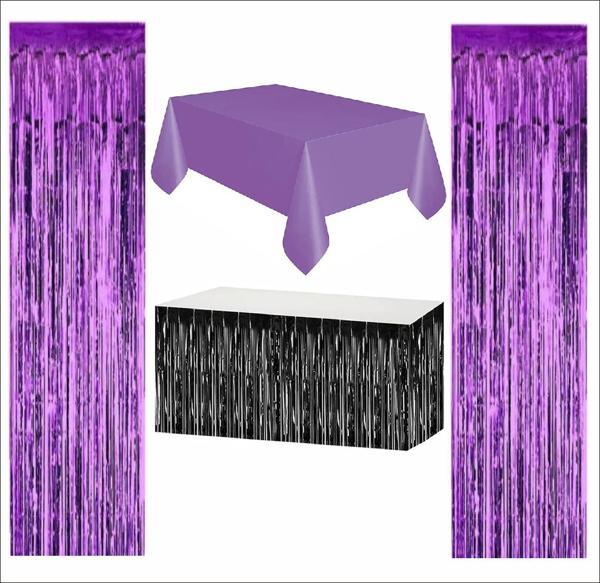 Mor Masa Örtüsü, Siyah Masa Eteği,  2 Adet Mor Arka Fon - Image 1