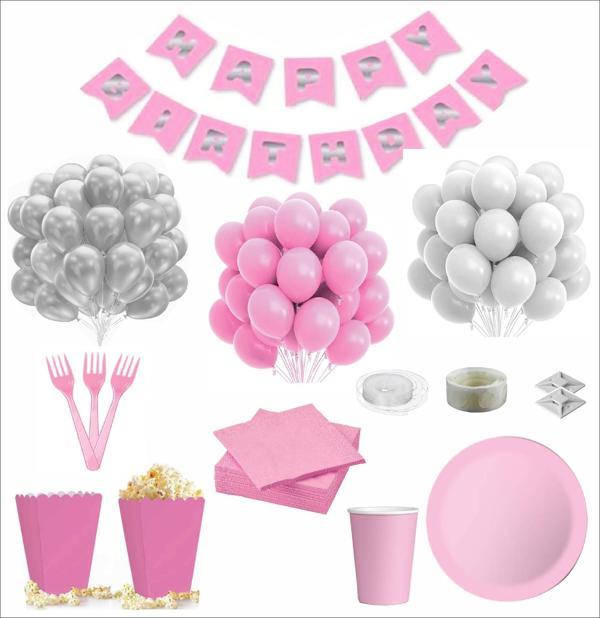 Pembe Beyaz 16 Kişilik Doğum Günü Seti - Image 1