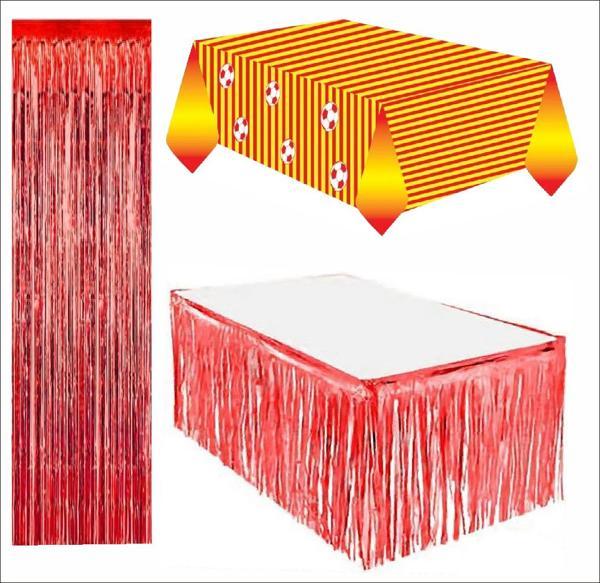 Taraftar Sarı Kırmızı Masa Örtüsü, Kırmızı Masa Eteği, Kırmızı Arka Fon - Image 1