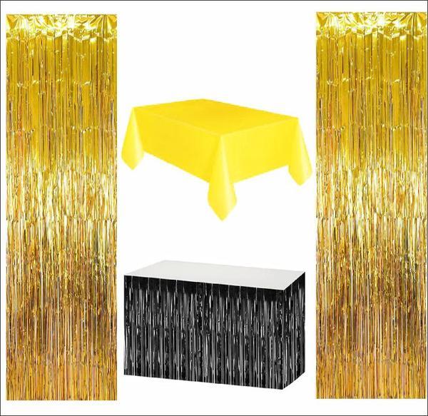 Sarı Masa Örtüsü, Siyah Masa Eteği, 2 Adet Gold Arka Fon - Image 1