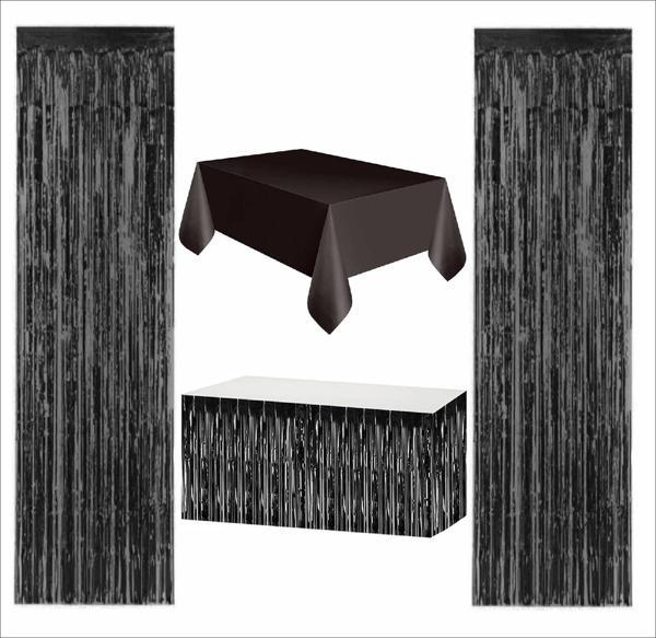 Siyah Masa Örtüsü, Siyah Masa Eteği, 2 Adet Siyah Arka Fon - Image 1