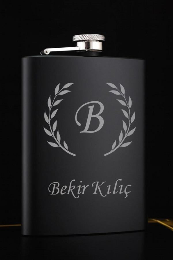 Paslanmaz Çelik Cep Matarası Vip Hediye İsime Kişiye Özel 9 Oz Siyah 266 Ml İçecek Cep Matarası - Image 1