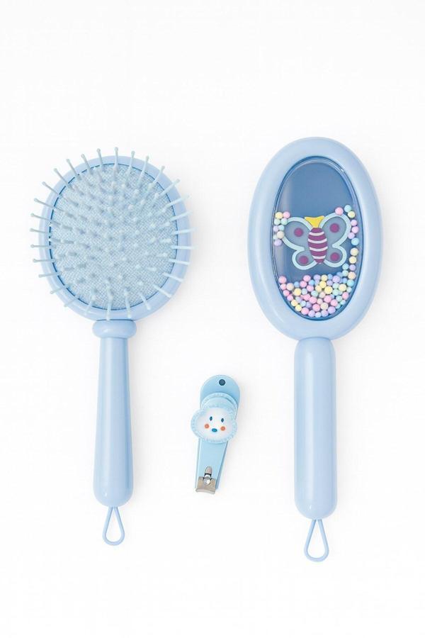 1 Adet Renkli Boncuklu Çocuk Saç Tarağı Fırçası ve 1 Adet Tırnak Makası Seti Pratik Güvenli Kullanım - Image 1