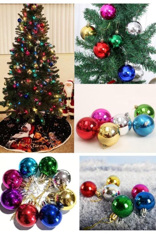 Renkli Parlak Şık 6’lı Yılbaşı Çam Ağacı Topları Süsleri 4 cm Noel Çam Ağacı Süsü Ev ve Ofis Dekoru  - Image 1