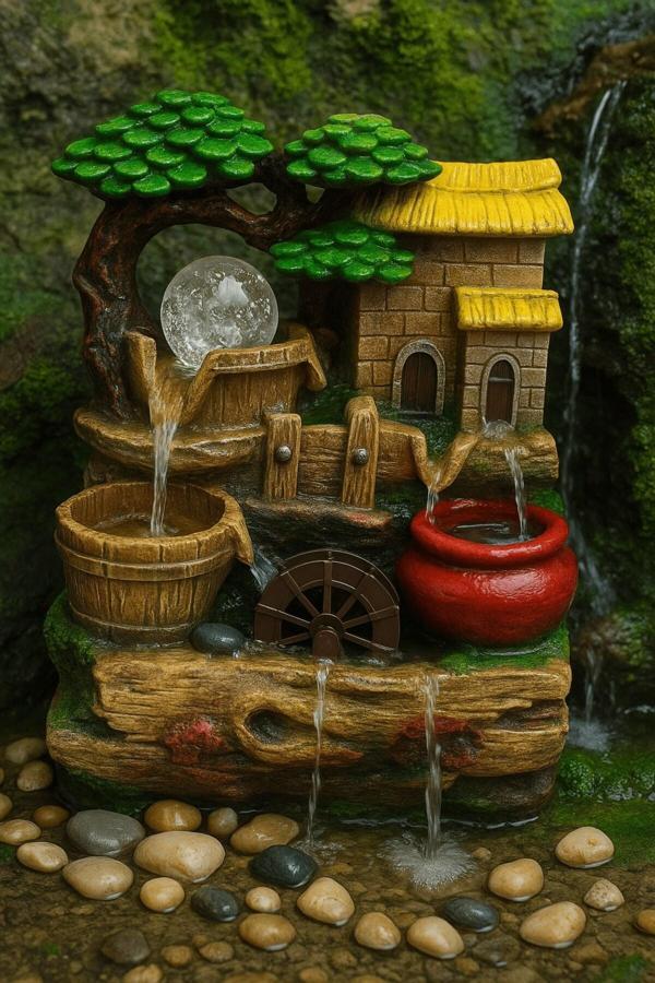 Huzur Veren Su Sesi Feng Shui Şelale Süs Fıskiye LED Işıklı Masaüstü Dekoratif Ev Ofis Aksesuarı  F - Image 1