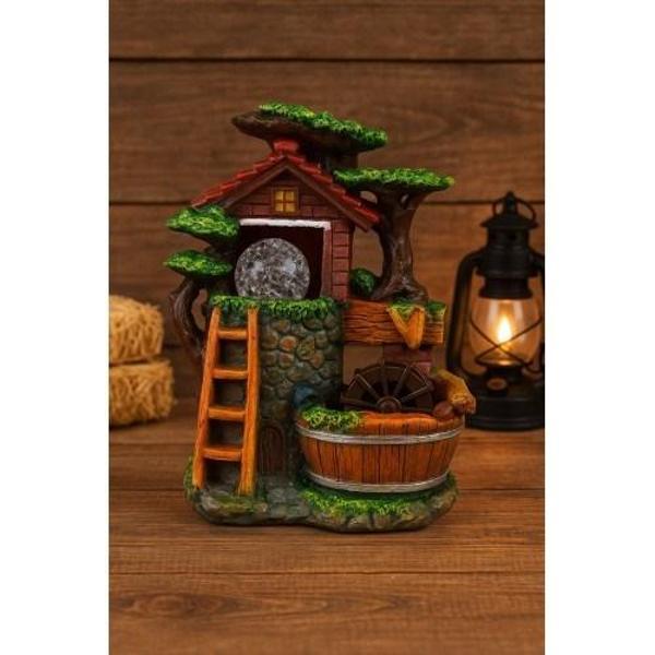 Köy Evi Değirmeni Huzur Veren Su Sesi Şelale Fıskiye LED Işıklı Masaüstü Dekoratif Ev Ofis Biblo K - Image 1