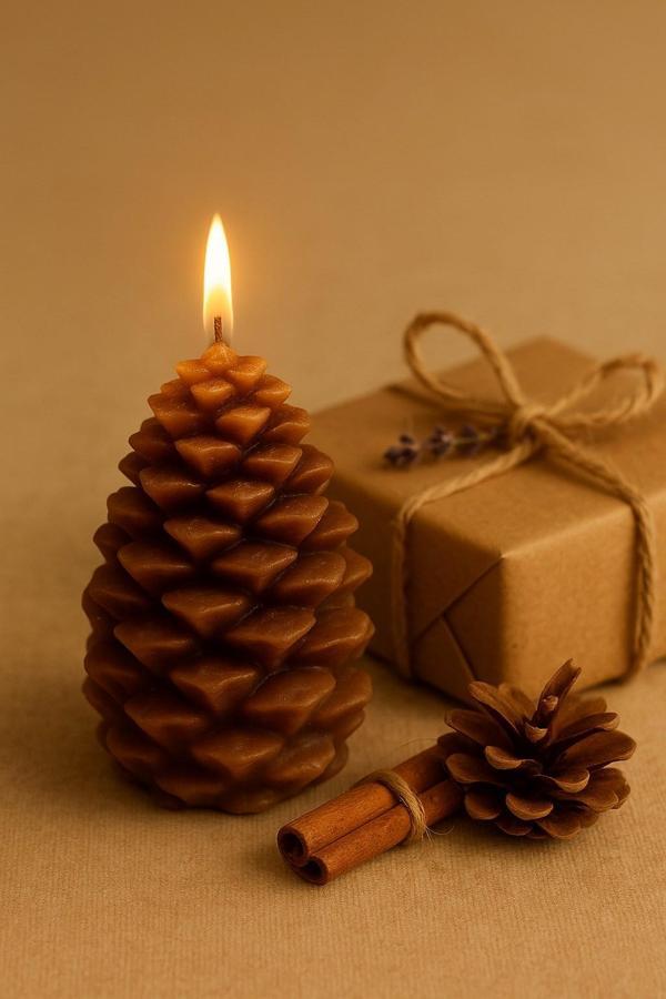 Romantik Ortam Işığı Rustik Dekor Kozalak Şekilli Mum El Yapımı Doğal Çam Kozalağı Mum Hediye 10x7CM - Image 1