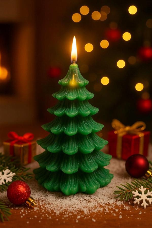 Romantik Ortam Işığı Rustik Dekor Çam Ağacı Şekilli Mum El Yapımı Doğal Çam Ağacı Mum Hediye 13x8 CM - Image 1