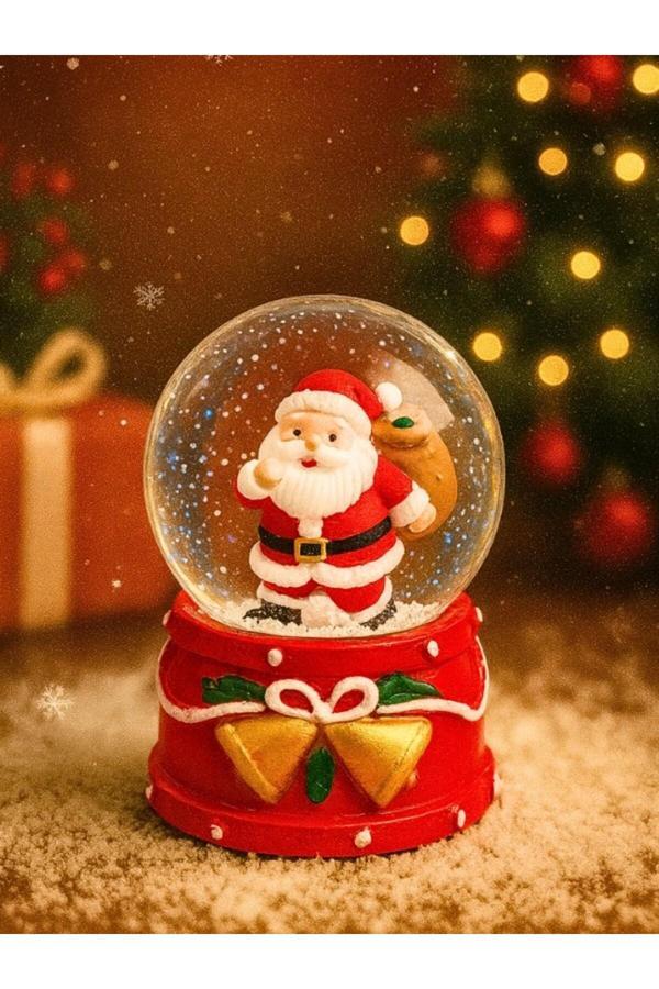 Yeni Yılın En Güzel Hediyesi Dekoratif 2026 Yılbaşı Led Işıklı 9 cm Noel Baba Figürlü Kar Küresi - Image 1