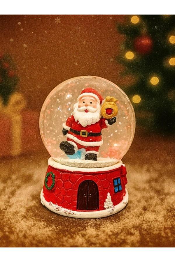 Dekoratif 2026 Yılbaşı Yeni Yılın En Güzel Hediyesi Noel Baba Temalı Led Işıklı 9 cm Kar Küresi - Image 1