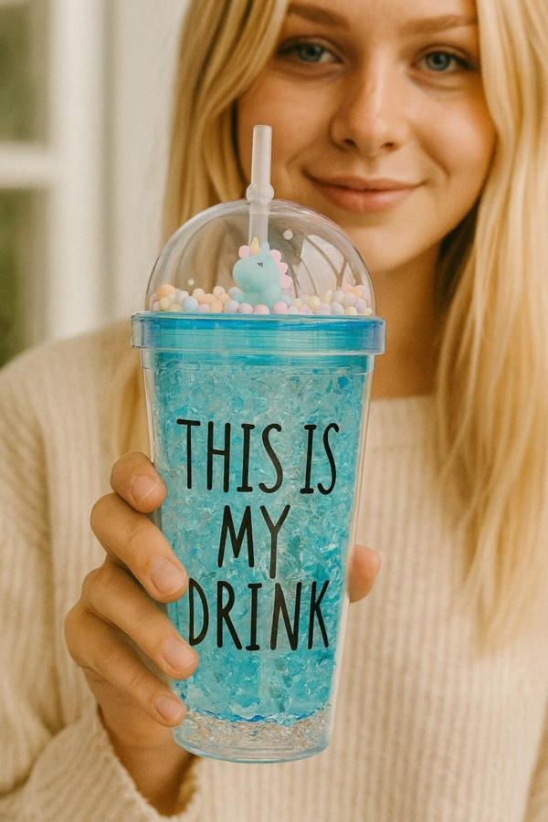 Sevimli Renkli Boncuklu Cool Çılgın This İs My Drink Tasarım Pipetli İçecek Bardağı Suluk Mavi 2742 - Image 1