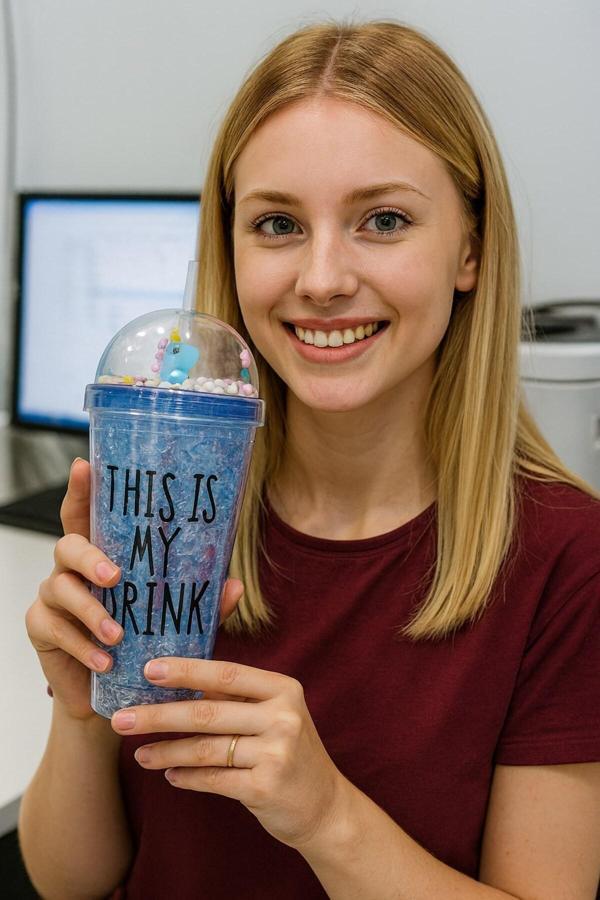 Sevimli Renkli Boncuklu Çılgın This İs My Drink Tasarım Pipetli İçecek Bardağı Suluk Lacivert 2742 - Image 1