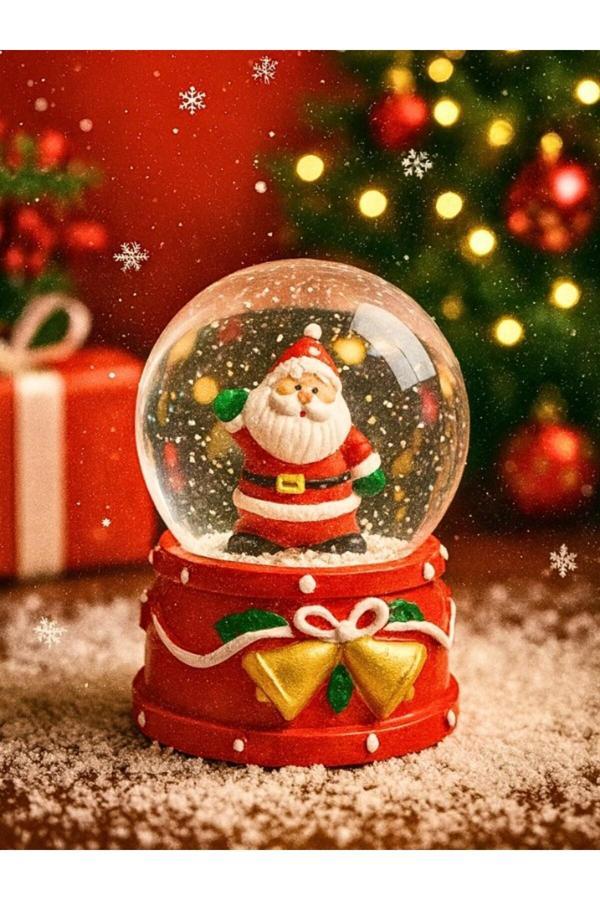Yeni Yılın En Güzel Hediyesi Dekoratif 2026 Yılbaşı Noel Baba Figürlü Led Işıklı 9 cm Kar Küresi - Image 1