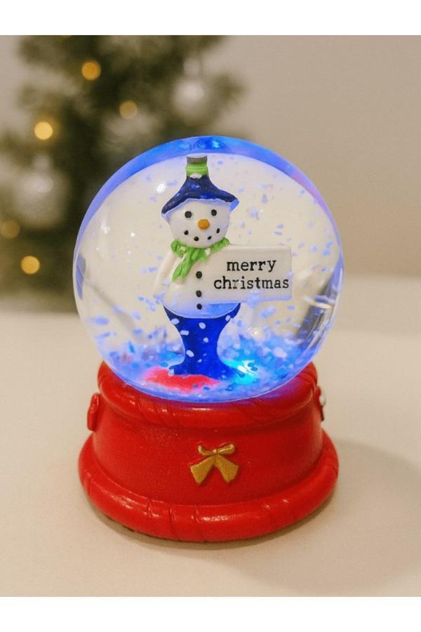 Yeni Yılın En Güzel Hediyesi Yılbaşı Kardan Adam Merry Christmas Figürlü Led Işıklı 9 cm Kar Küresi - Image 1