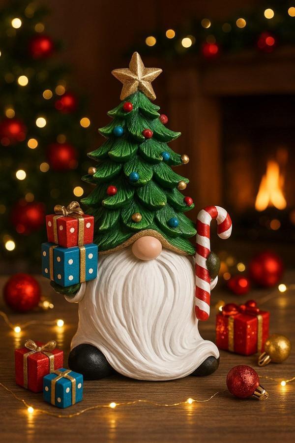 Noel Baba Sakallı Çam Ağacı Figürlü Yılbaşı Christmas El Yapımı Süs Polyester Hediye Biblo 19 Cm - Image 1