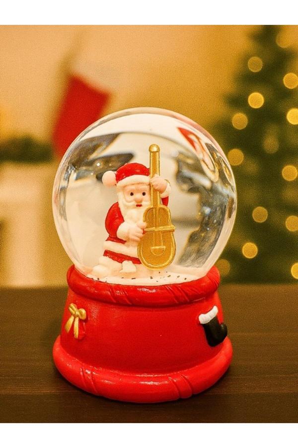 Yeni Yılın En Güzel Hediyesi 2026 Yılbaşı Çello Çalan Noel Baba Temalı Led Işıklı 9 cm Kar Küresi - Image 1