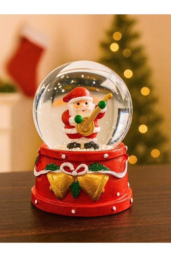 Yeni Yılın En Güzel Hediyesi 2026 Yılbaşı Gitar Çalan Noel Baba Temalı Led Işıklı 9 cm Kar Küresi - Image 1