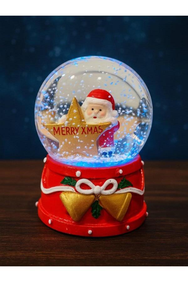 Yeni Yılın En Güzel Hediyesi 2026 Yılbaşı Temalı Yıldızlı Noel Baba Temalı Led Işıklı 9CM Kar Küresi - Image 1