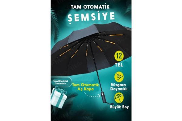 12 Telli Otomatik Şemsiye Rüzgara Dirençli Emniyetli Geniş ve Dayanıklı Tasarım Tam Otomatik Şemsiye - Image 1