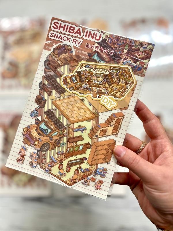 DIY Shiba Inu Atıştırmalık Karavanı 3D Diorama İzometrik Sticker Set/99 Adet Sticker+Karavan Kartonu - Image 1