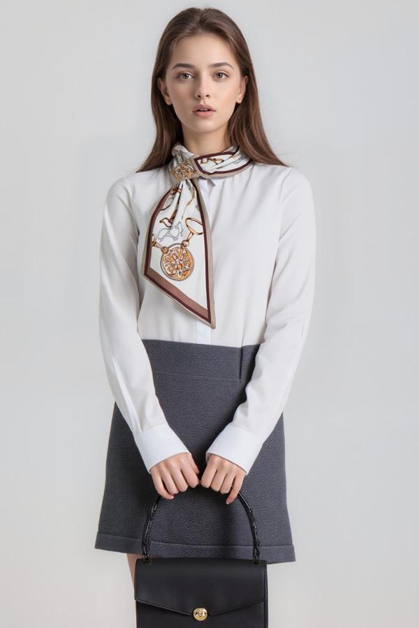 Walkenzo Zincir Desenli Modern Tasarım Kadın Kravat Fular - Image 1